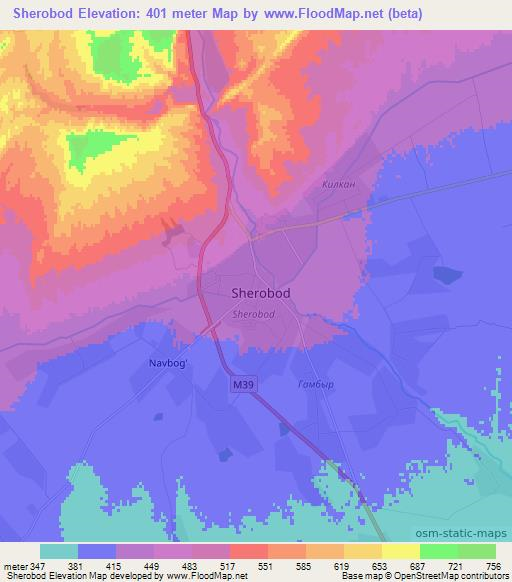 Sherobod,Uzbekistan Elevation Map