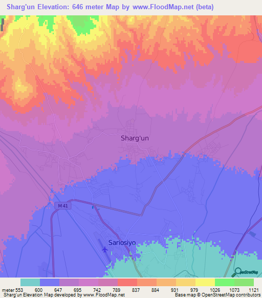 Sharg'un,Uzbekistan Elevation Map