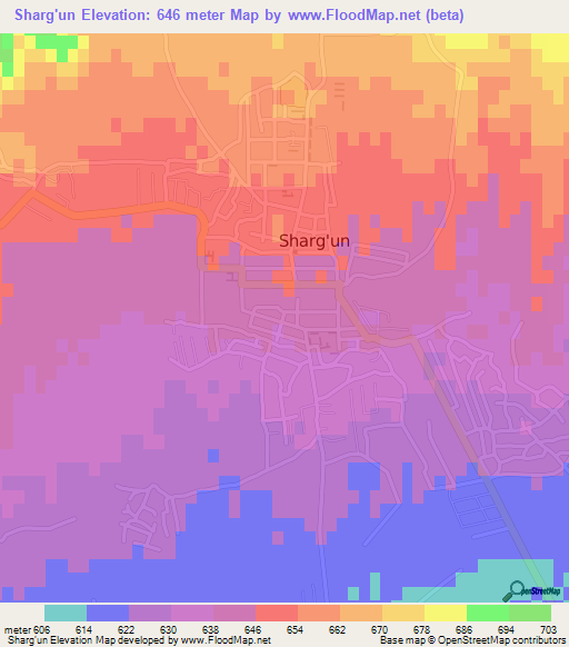 Sharg'un,Uzbekistan Elevation Map