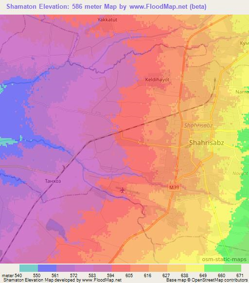 Shamaton,Uzbekistan Elevation Map