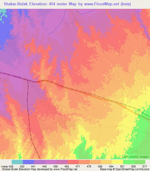 Shakar-Bulak,Uzbekistan Elevation Map