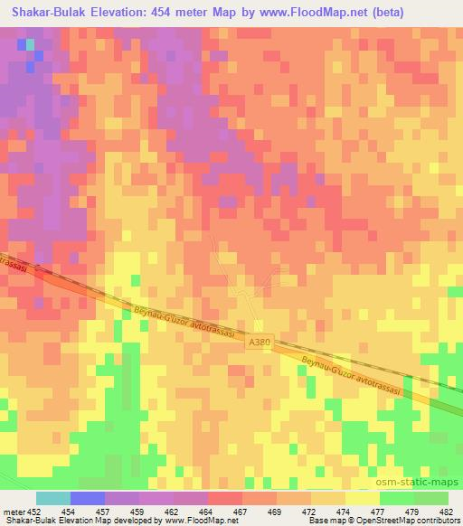 Shakar-Bulak,Uzbekistan Elevation Map
