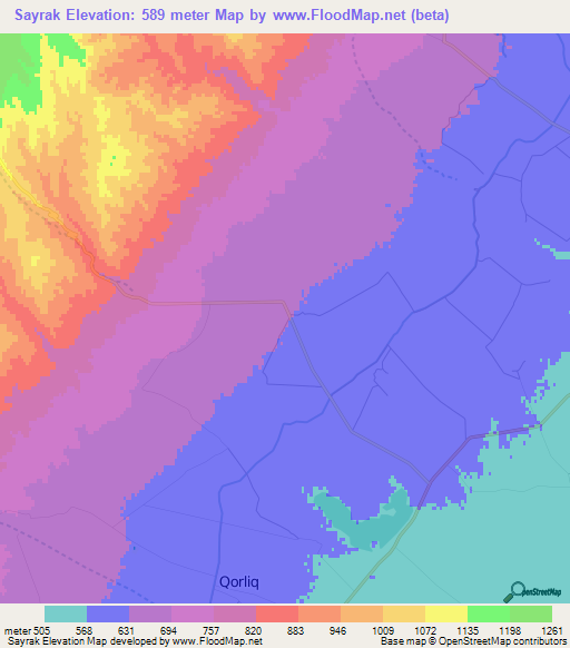 Sayrak,Uzbekistan Elevation Map