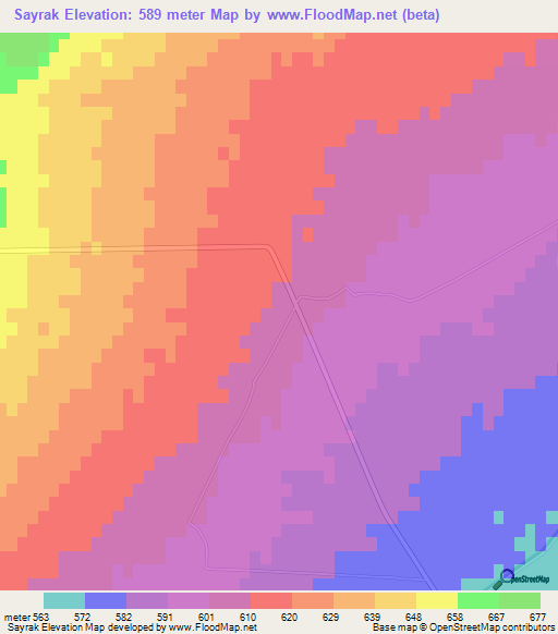 Sayrak,Uzbekistan Elevation Map