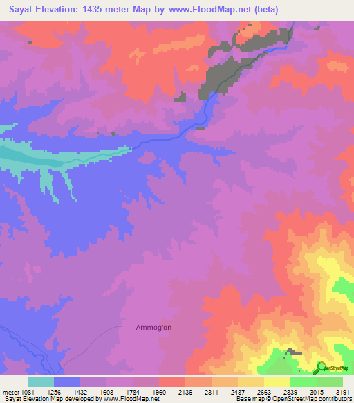 Sayat,Uzbekistan Elevation Map