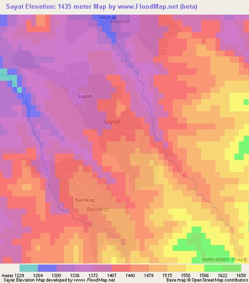 Sayat,Uzbekistan Elevation Map