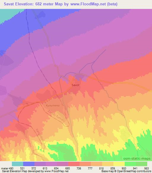 Savat,Uzbekistan Elevation Map