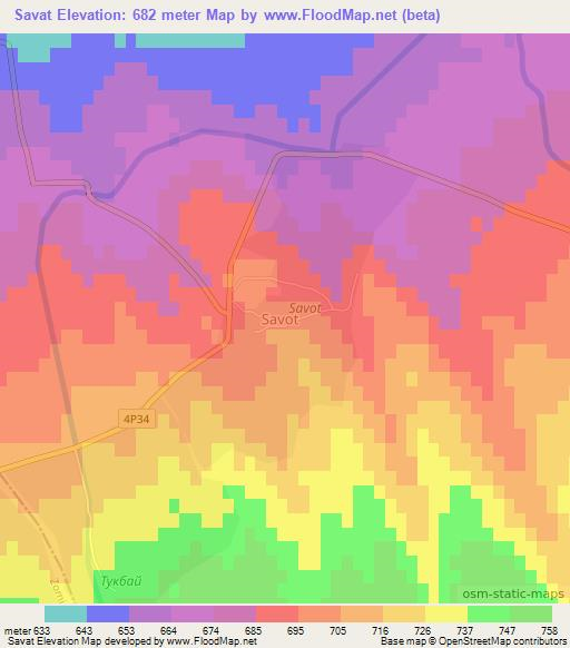 Savat,Uzbekistan Elevation Map