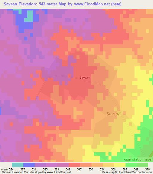 Savsan,Uzbekistan Elevation Map