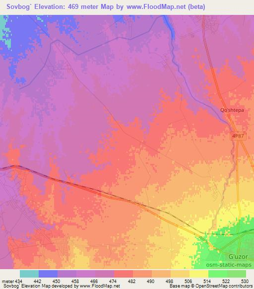 Sovbog`,Uzbekistan Elevation Map