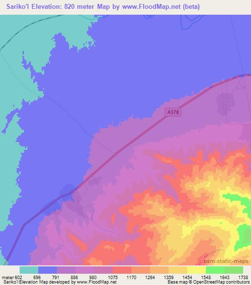 Sariko'l,Uzbekistan Elevation Map