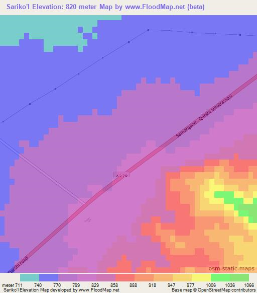 Sariko'l,Uzbekistan Elevation Map