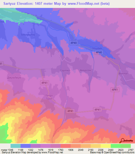 Sartyuz,Uzbekistan Elevation Map