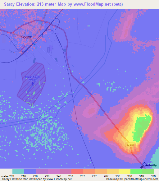 Saray,Uzbekistan Elevation Map