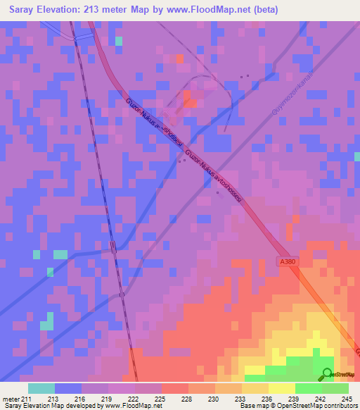 Saray,Uzbekistan Elevation Map