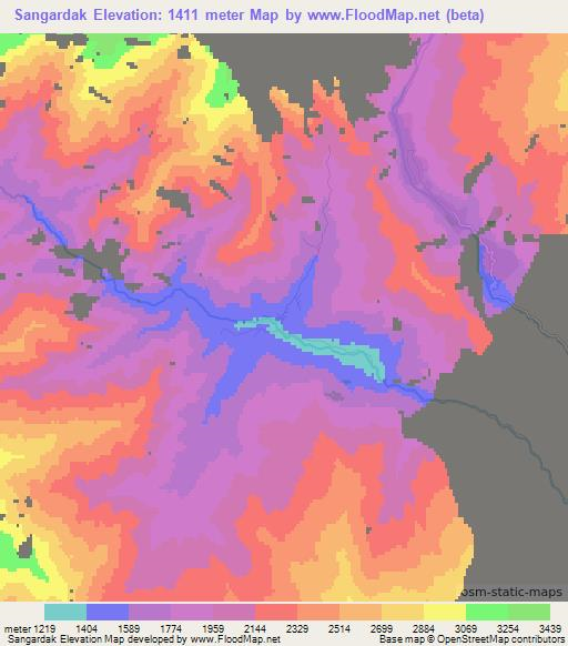 Sangardak,Uzbekistan Elevation Map