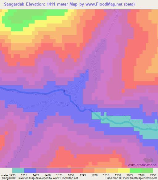 Sangardak,Uzbekistan Elevation Map