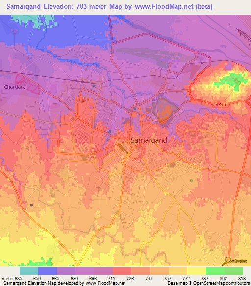 Samarqand,Uzbekistan Elevation Map