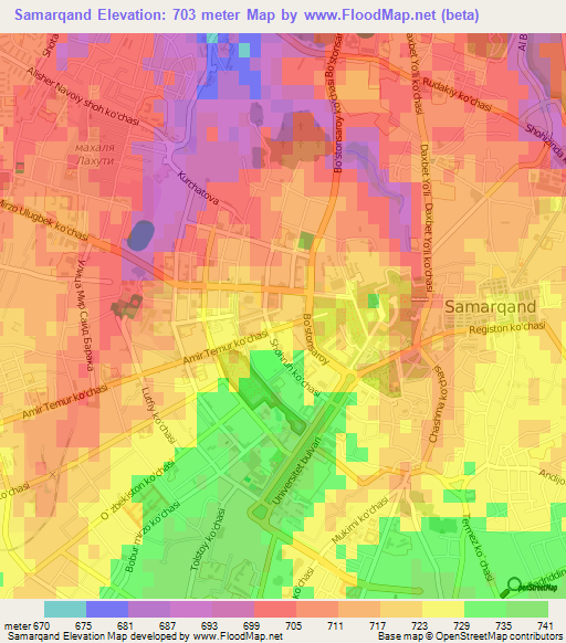 Samarqand,Uzbekistan Elevation Map