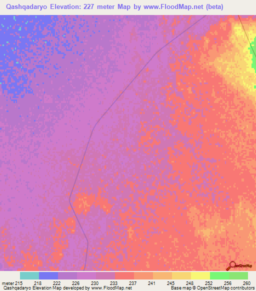 Qashqadaryo,Uzbekistan Elevation Map