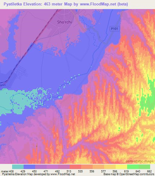 Pyatiletka,Uzbekistan Elevation Map