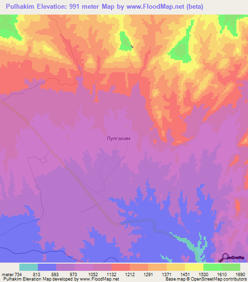 Pulhakim,Uzbekistan Elevation Map