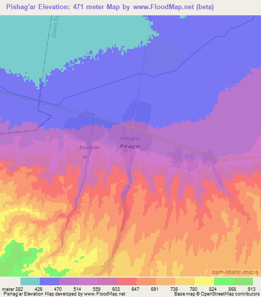 Pishag'ar,Uzbekistan Elevation Map