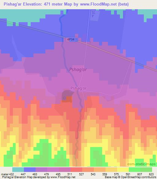 Pishag'ar,Uzbekistan Elevation Map