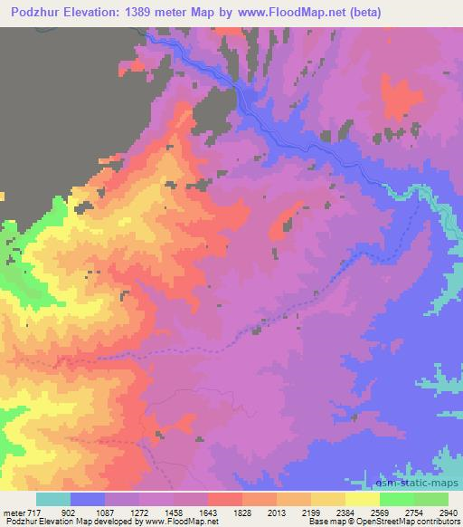 Podzhur,Uzbekistan Elevation Map