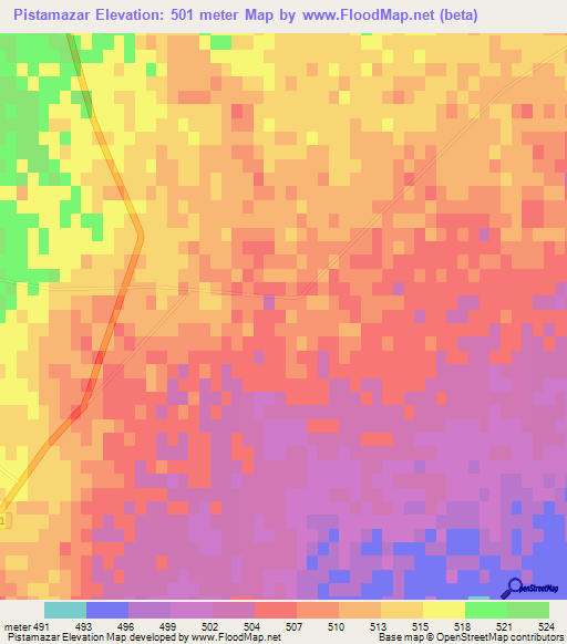 Pistamazar,Uzbekistan Elevation Map