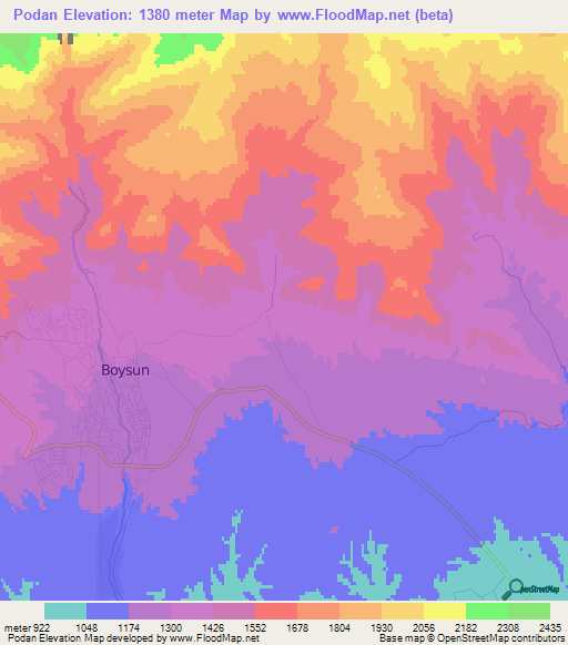 Podan,Uzbekistan Elevation Map