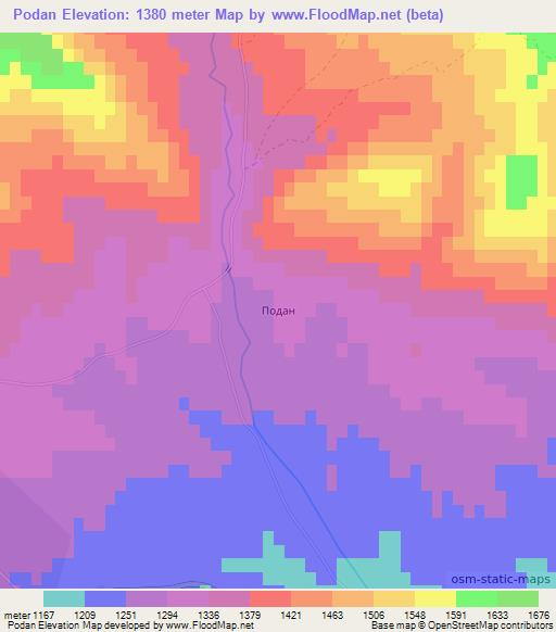 Podan,Uzbekistan Elevation Map