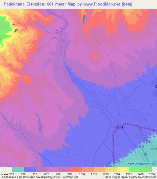 Padakhana,Uzbekistan Elevation Map