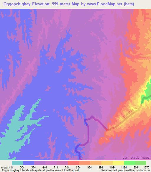 Oqqopchighay,Uzbekistan Elevation Map