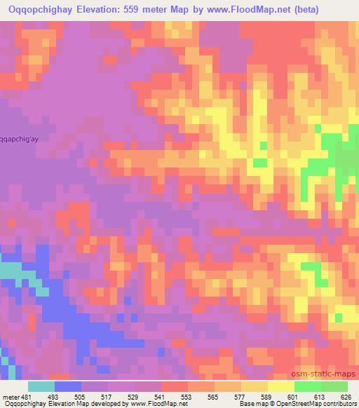 Oqqopchighay,Uzbekistan Elevation Map