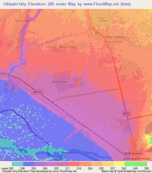 Oktyabr'skiy,Uzbekistan Elevation Map