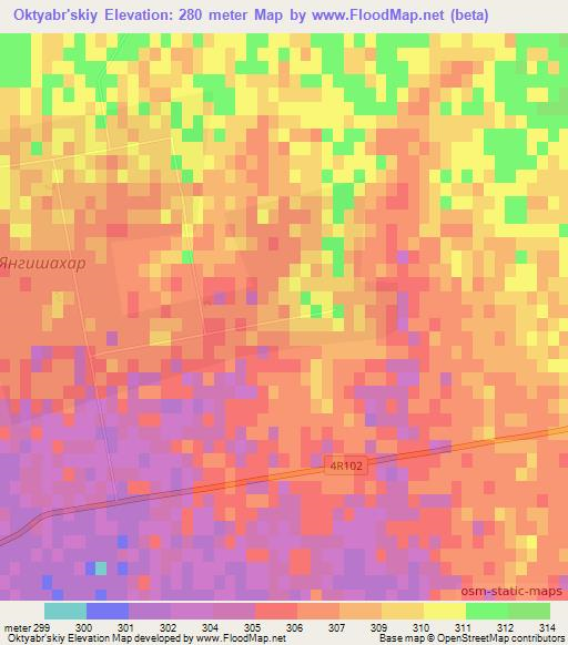 Oktyabr'skiy,Uzbekistan Elevation Map