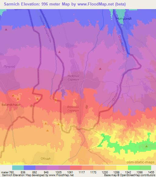 Sarmich,Uzbekistan Elevation Map