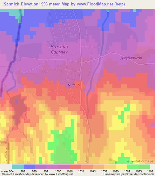 Sarmich,Uzbekistan Elevation Map