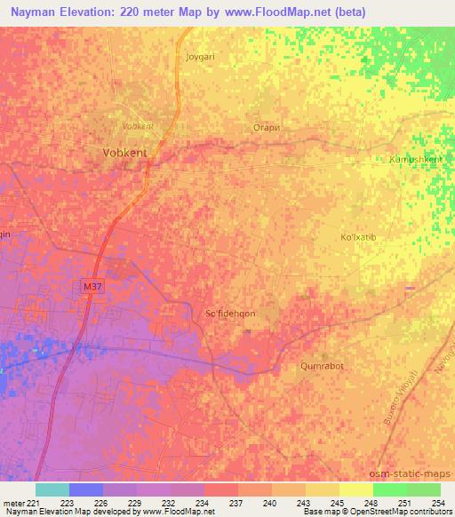 Nayman,Uzbekistan Elevation Map