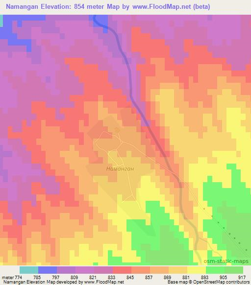 Namangan,Uzbekistan Elevation Map