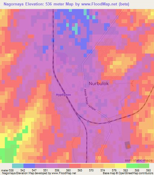 Nagornaya,Uzbekistan Elevation Map
