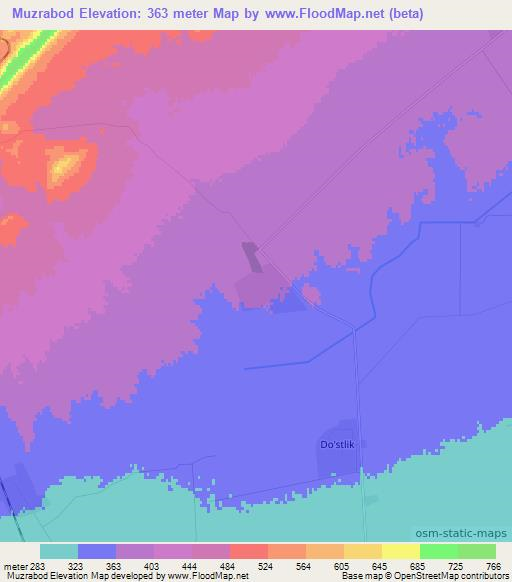 Muzrabod,Uzbekistan Elevation Map