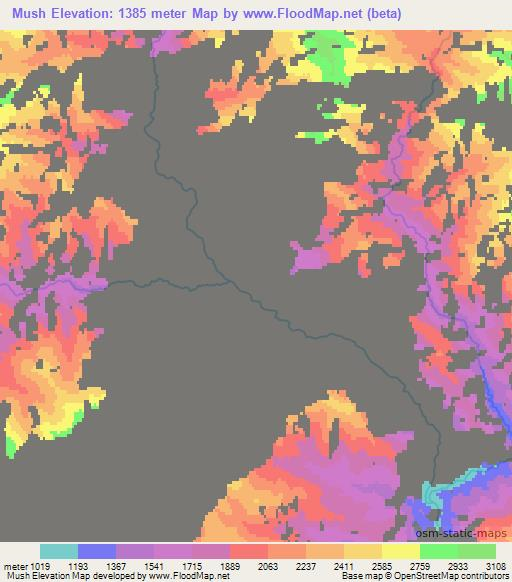 Mush,Uzbekistan Elevation Map