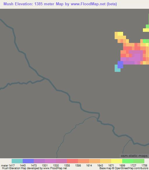 Mush,Uzbekistan Elevation Map