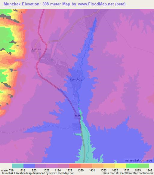 Munchak,Uzbekistan Elevation Map