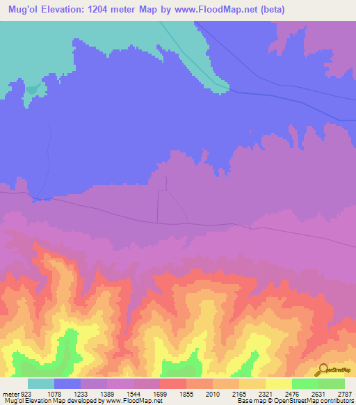 Mug'ol,Uzbekistan Elevation Map