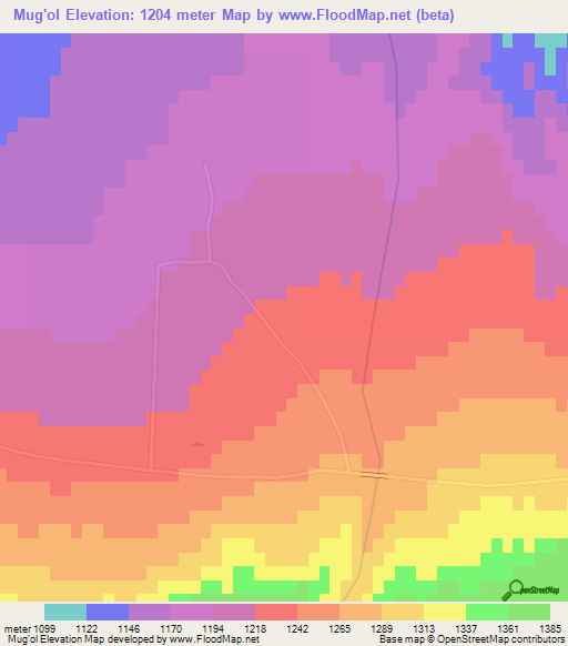 Mug'ol,Uzbekistan Elevation Map