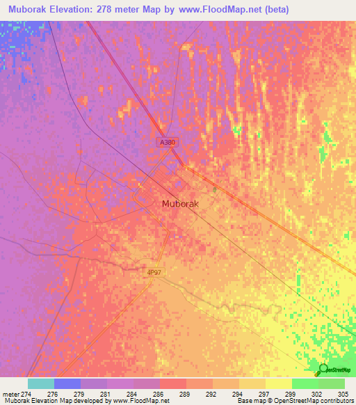 Muborak,Uzbekistan Elevation Map