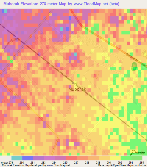 Muborak,Uzbekistan Elevation Map